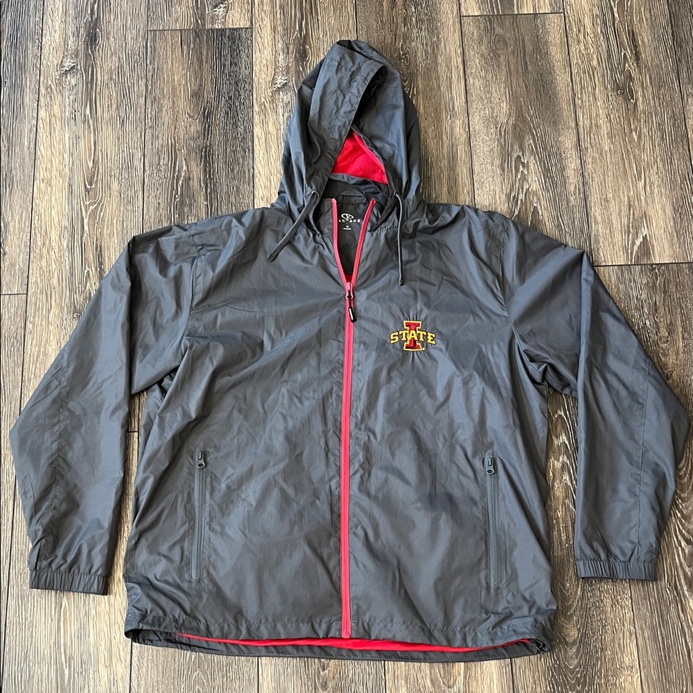 Vantage Iowa State Cyclones Gray Red Zip Up Windbreaker Hooded Jacket Mens Large